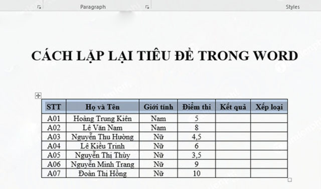 Lặp Lại Dòng Tiêu Đề Của Bảng Biểu Trong Word 2007, 2010