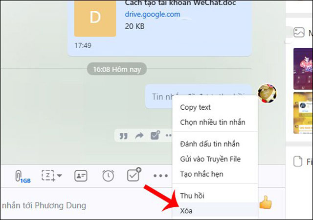 thu hồi tin nhắn trên máy tính 3