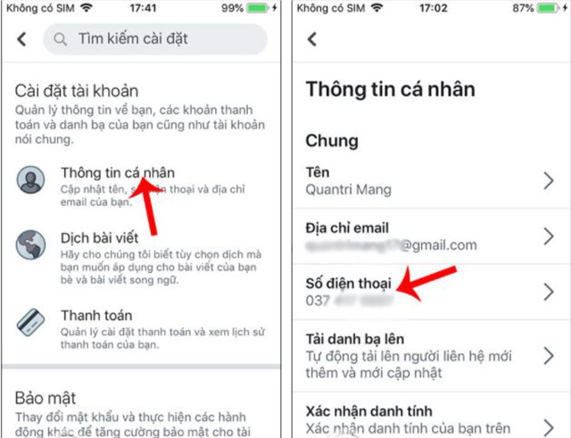 Cách đổi số điện thoại facebook2