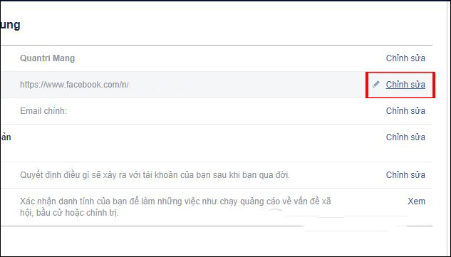 Cách đổi tên đăng nhập facebook 2