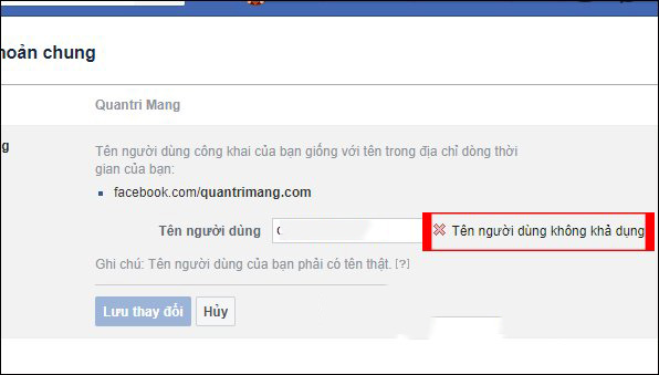 Cách đổi tên đăng nhập facebook 3