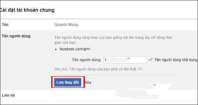 Cách đổi tên đăng nhập facebook 4