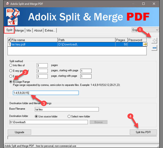 Cắt file PDF bằng phần mềm Adolix Split and Merge PDF 2