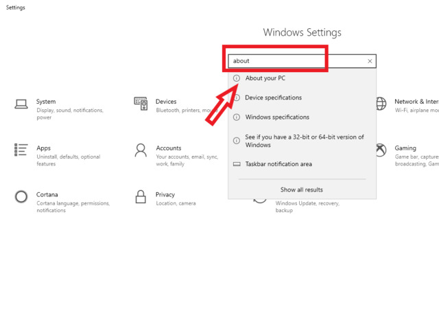 kiểm tra cấu hình máy tính Win 10 thông qua Windows Settings