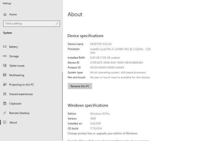 kiểm tra cấu hình máy tính Win 10 thông qua Windows Settings 2