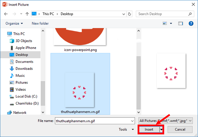Cách chèn ảnh động từ thư mục trên máy tính