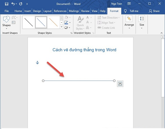 cách vẽ đường thẳng trong word 3