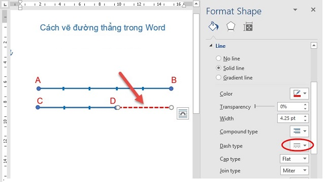 cách vẽ đường thẳng trong word 6