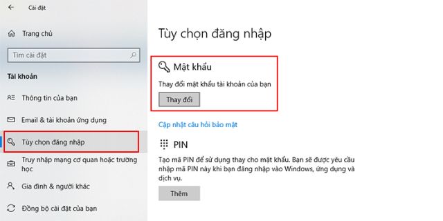 đổi mật khẩu cho máy tính win 10 3