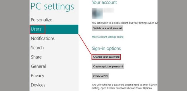 Cách đổi mật khẩu cho máy tính Windows 8 3