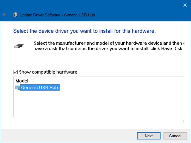 Thử cập nhật drive Generic USB Hub (s)