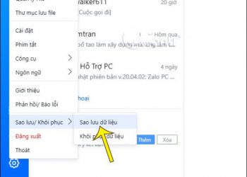 sao lưu dữ liệu zalo 1