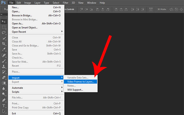 Chọn File -> Import -> Video Frames to Layers. 