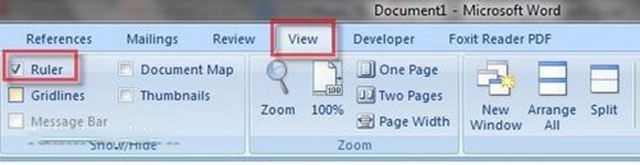 cách hiển thị Ruler trong Word 2007 1