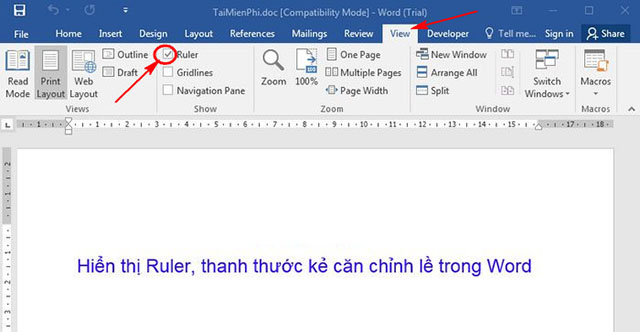 cách hiển thị Ruler trong Word 2016