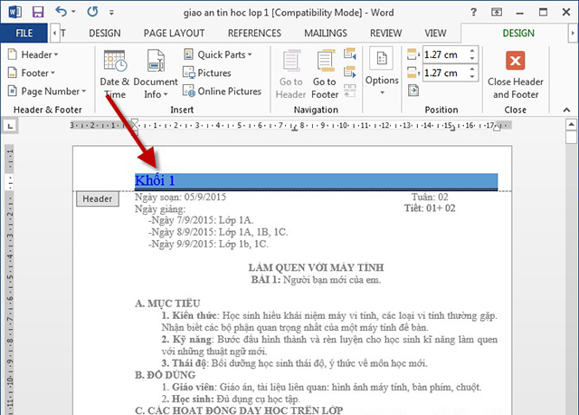 cách tạo header and footer trong word 2