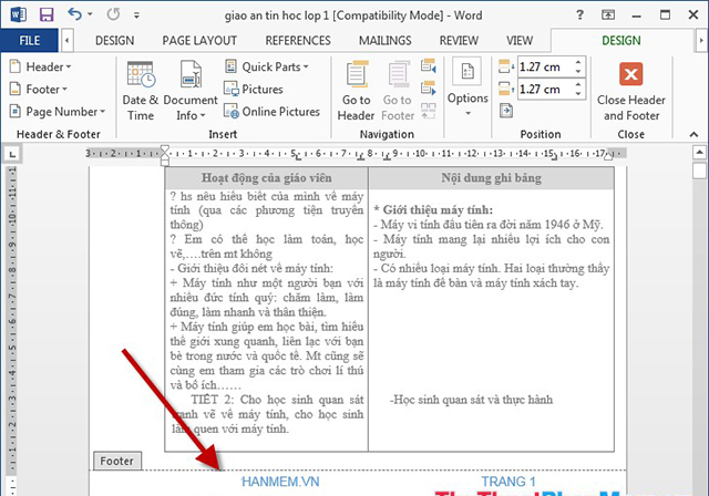 cách tạo header and footer trong word 4