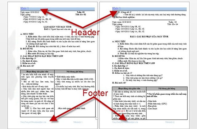 cách tạo header and footer trong word 5