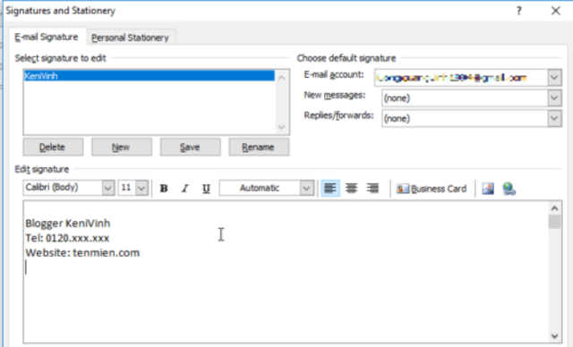 tạo chữ ký trong Outlook 4