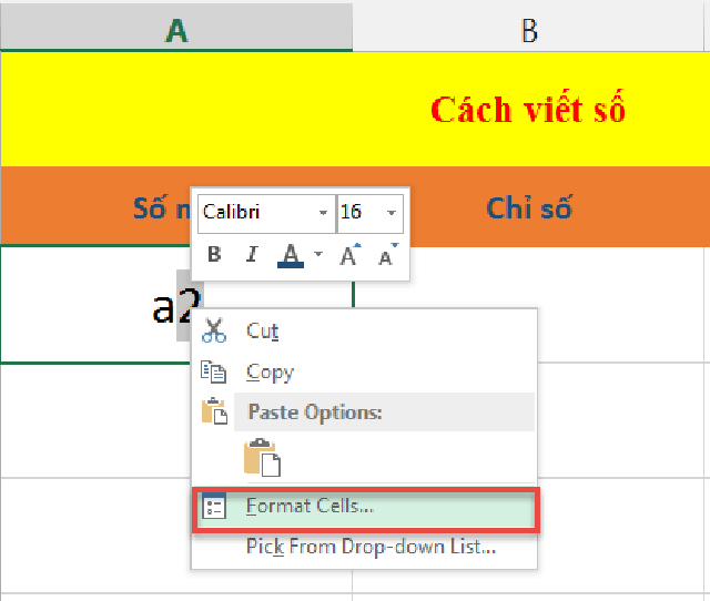 viết số mũ trong excel và word 1