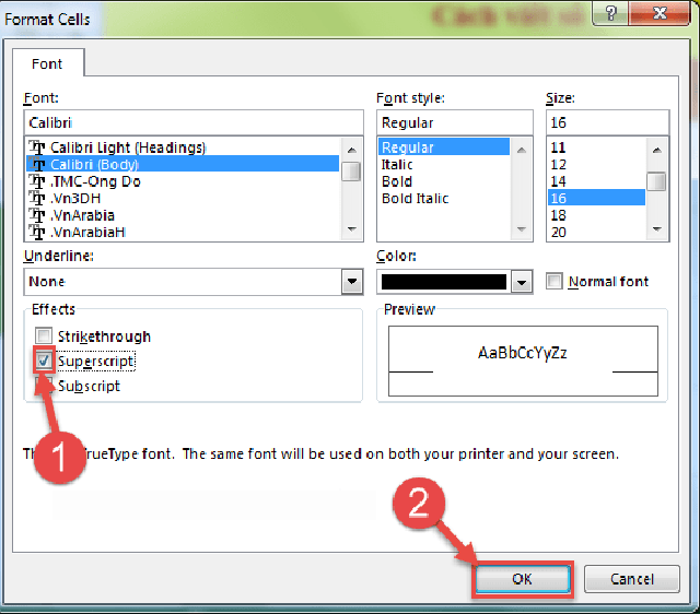 viết số mũ trong excel và word 2