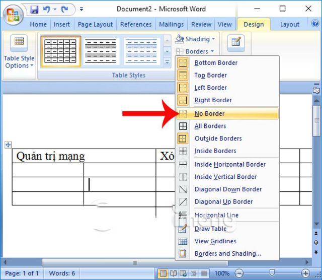 Xóa đường kẻ trong 1 ô Word 2
