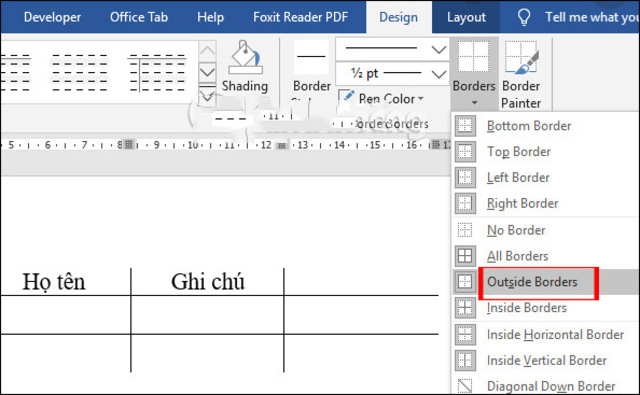 Xóa viền bảng Word trong hoặc ngoài 2