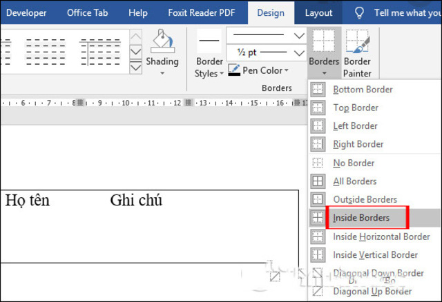 Xóa viền bảng Word trong hoặc ngoài 3