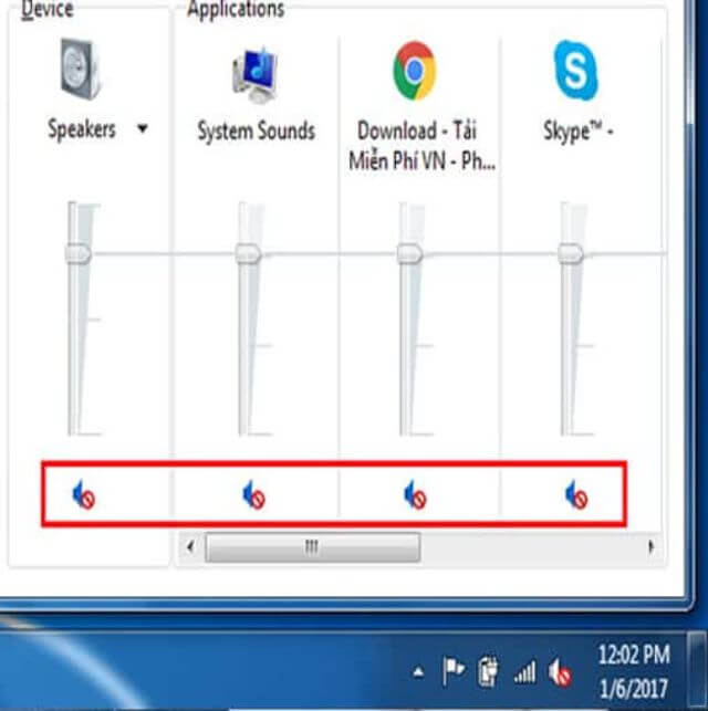 Volume đặt ở mức min nên máy tính không có âm thanh