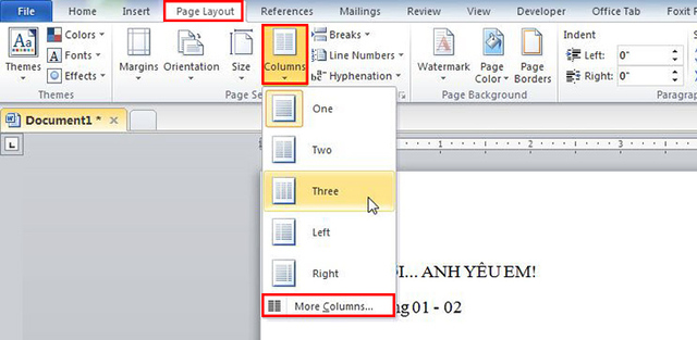 Cách chia cột trong Word 2010