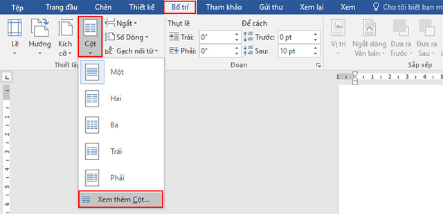 Cách chia cột trong Word 2016