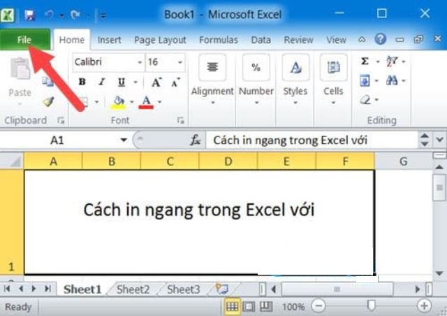 cách in ngang với phiên bản Excel 2007, 2010