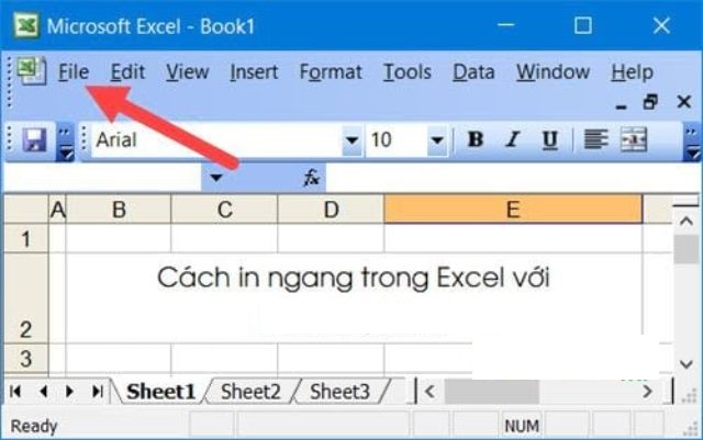 in ngang với Excel 2003