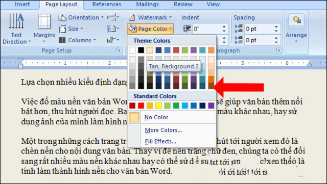 Chèn màu nền cho văn bản Word 2