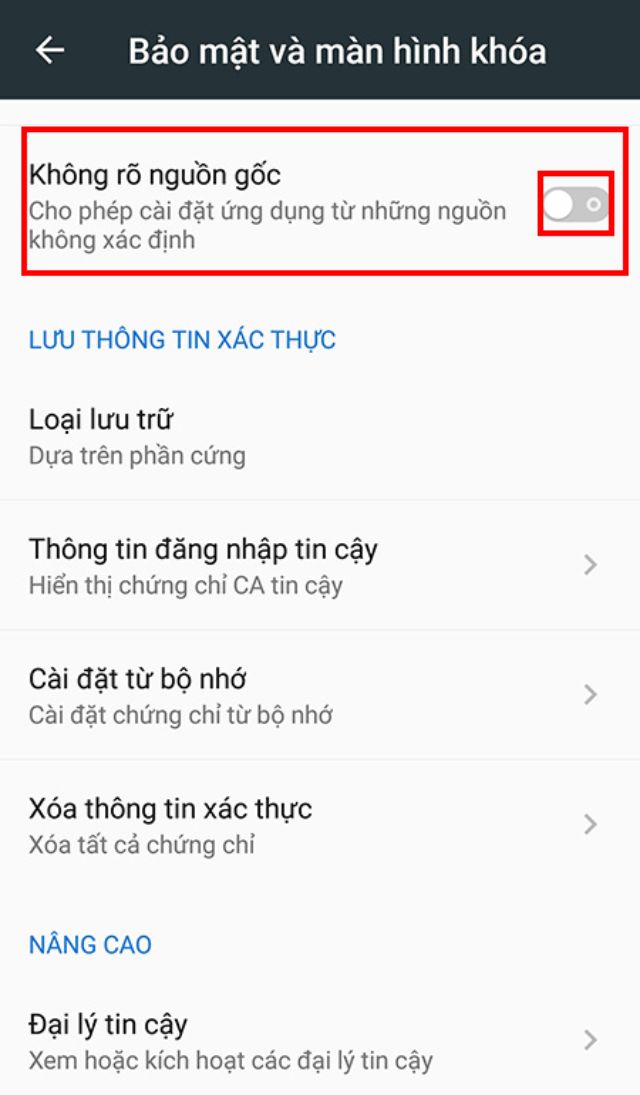 Bước 2: Tiến hành chọn loại không rõ nguồn gốc, ấn Tắt.