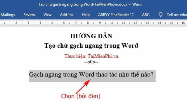 gạch ngang chữ trong word 1