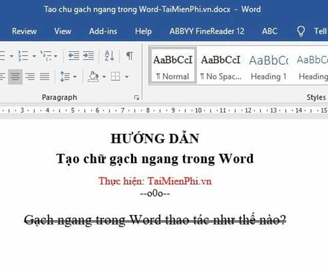 gạch ngang chữ trong word 6