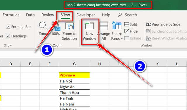 mở 2 sheet cùng lúc 1