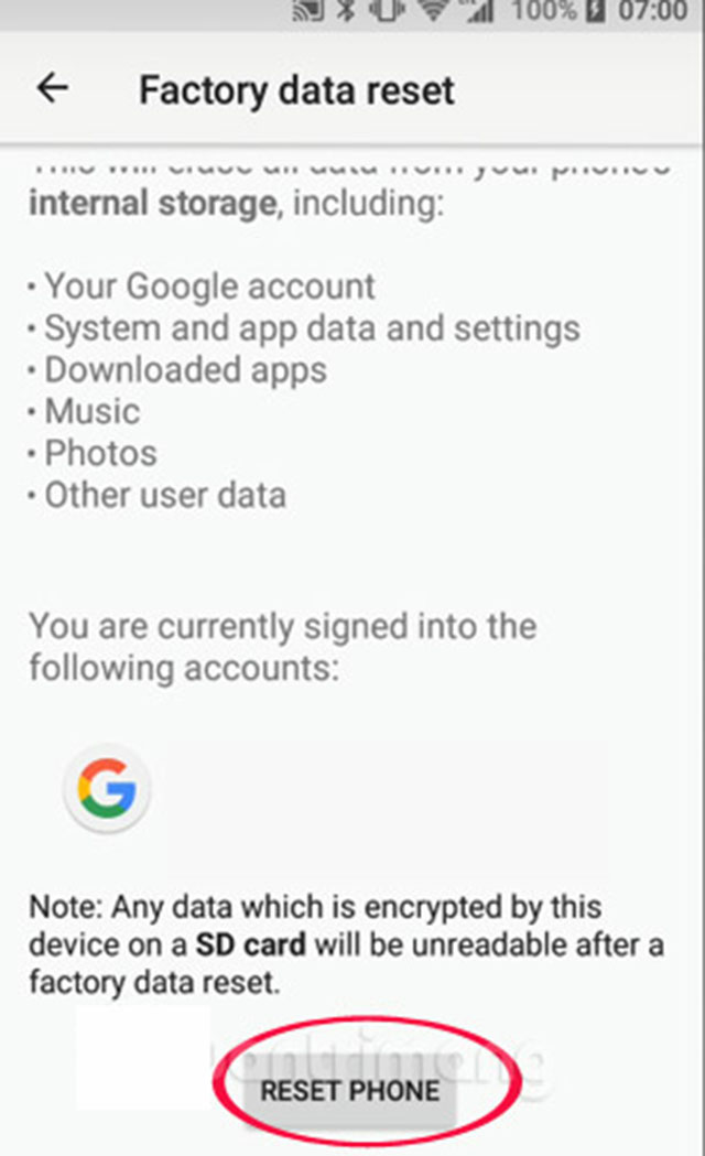 reset điện thoại Android 8 5