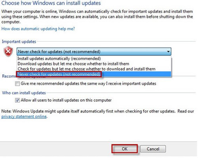 tắt update win 7 tự động 4