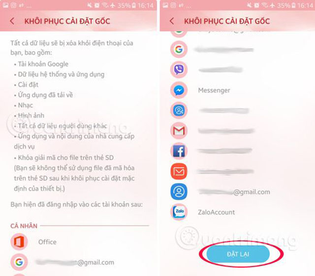 Khôi phục cài đặt gốc điện thoại Android 5