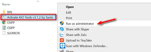 Click chuột phải vào file Activate AIO Tools như hình dưới rồi chọn Run as administrator.