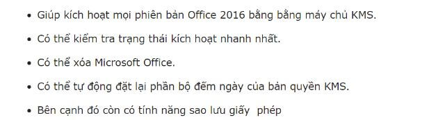 Những tính năng có trong Kmspico Kishc