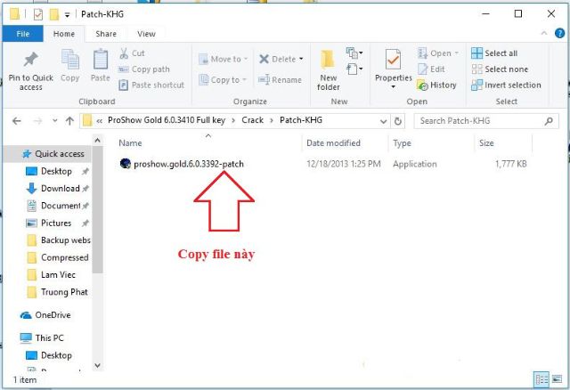 Bước 9: Copy tệp cr@ck tại thư mục Patch-KHG. Rồi paste vào thư mục bạn đã cài đặt mặc định cho ProShow Gold 6