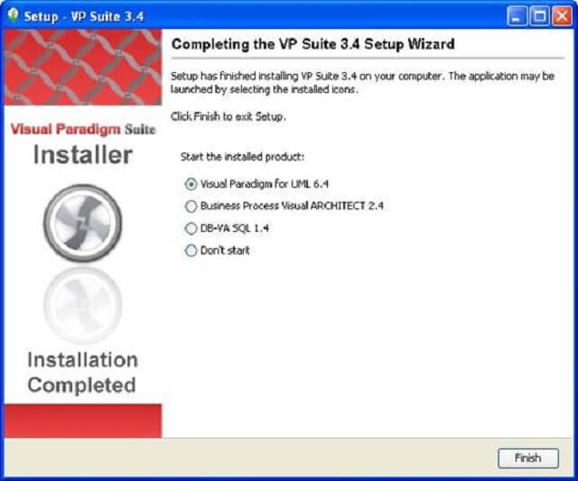 Tiếp đến nữa ấn Visual Paradigm for UML 6.4 rồi nhấn Finish.