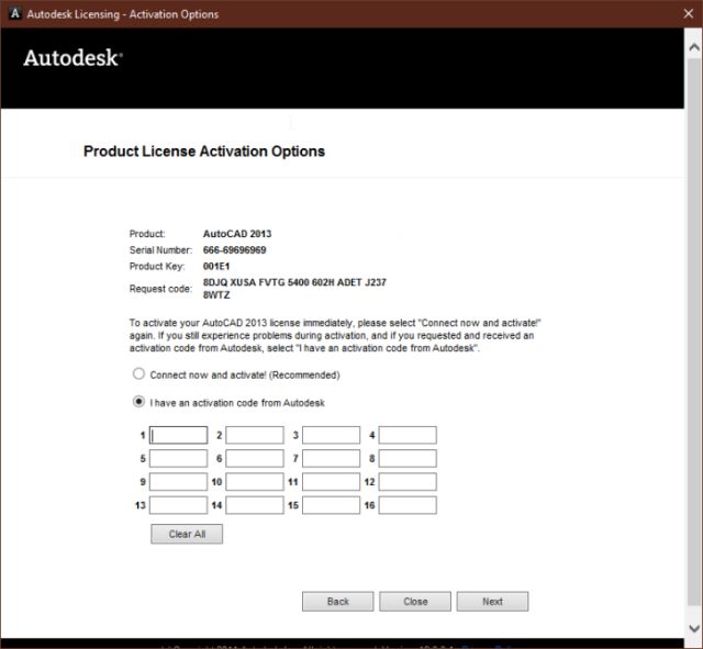 Bước 11: Copy các ký hiệu ở dòng Request code tại cửa sổ Activation options.