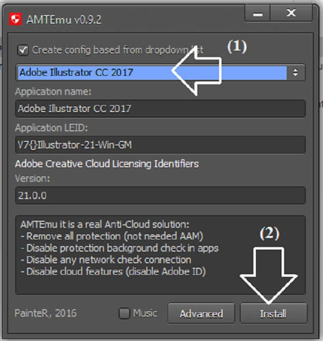 Tiếp theo lựa đúng phiên bản Adobe illustrator CC 2017 rồi ấn vào nút Patch.