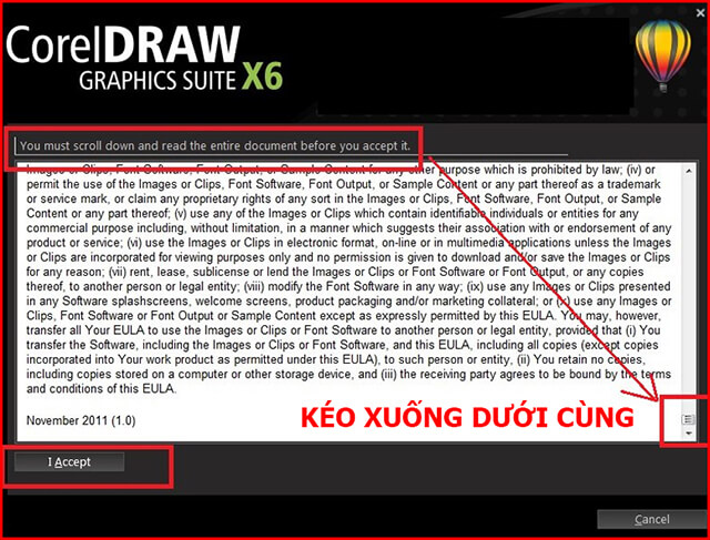Mở và chạy file có tên là "CorelDRAWGraphicsSuiteX6Installer" bằng cách bấm chuột phải và chọn "Run as administrator" => bấm chọn "I accept".