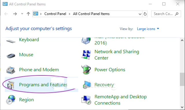 Gỡ bỏ phần mềm từ Control Panel