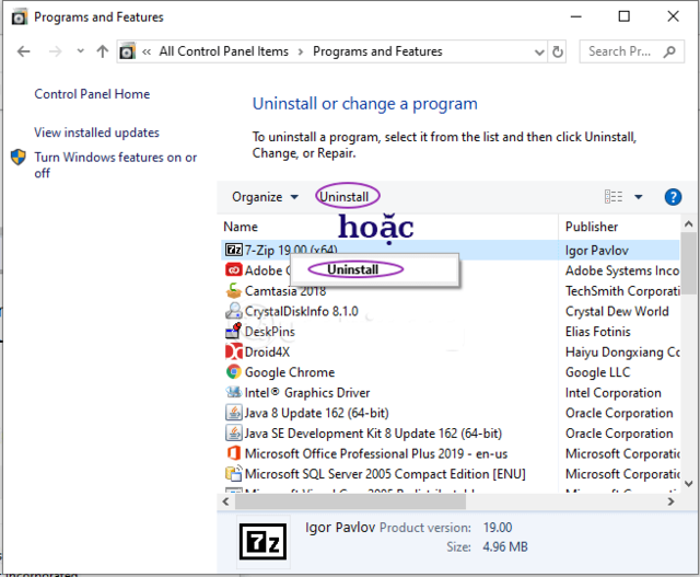 Gỡ bỏ phần mềm từ Control Panel 2